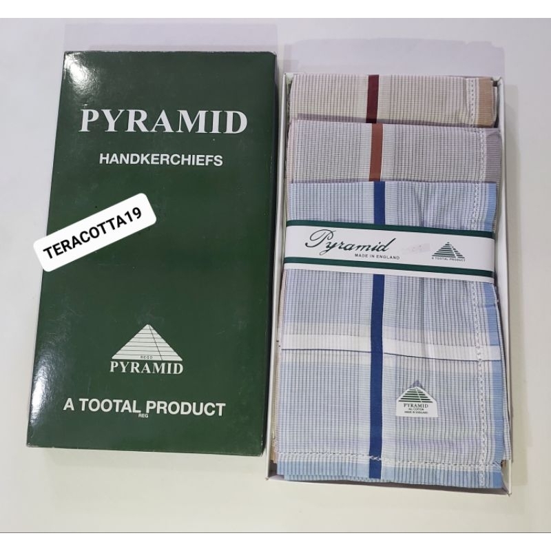 TERACOTTA19 - [ 3 PCS ] Saputangan Pria Katun Handkerchief  Selampe Lelaki PYRAMID ASLI No 1