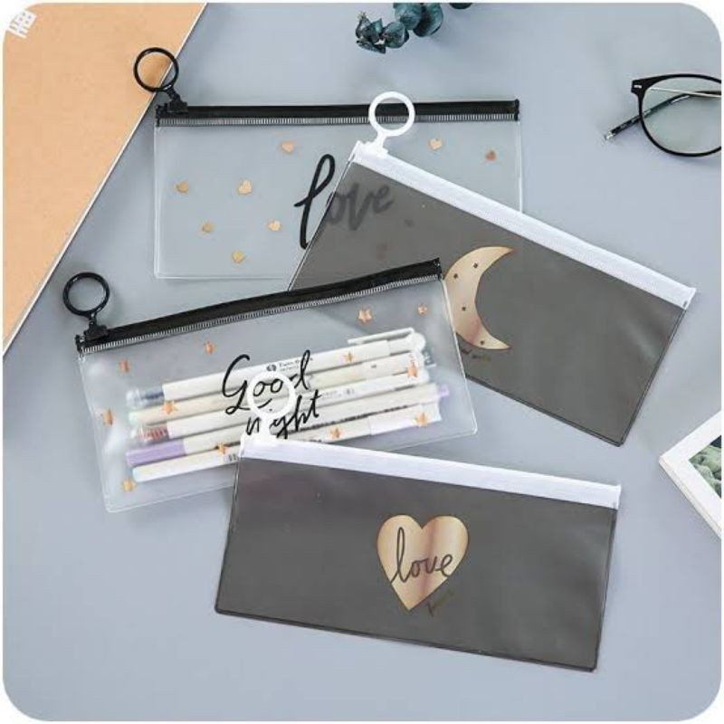 

ACCS Tempat Pensil Pulpen Transparan Ziplock Karakter Serbaguna Pouch Penyimpanan Kosmetik Pouch Zipper Pencil