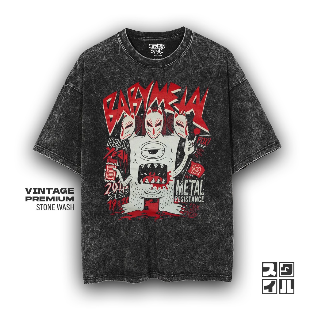 Caption'Style Baju Band Baby Metal METAL RESISTANCE Kaos Stonewash Unisex | Kaos Oversize Wanita | K
