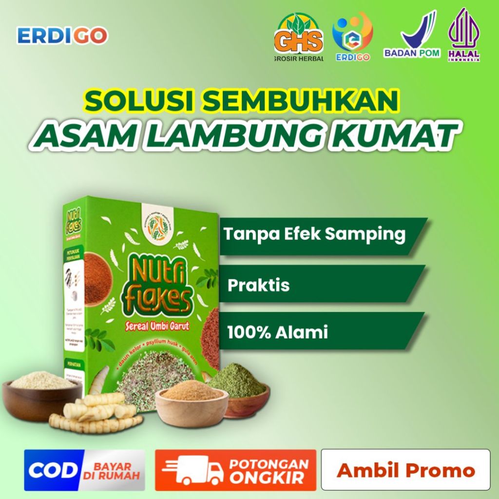 

BISA COD Nutriflakes Sereal Umbi Garut Asam Lambung - Ampuh Mengatasi Asam Lambung Gerd, Maag 1 Box