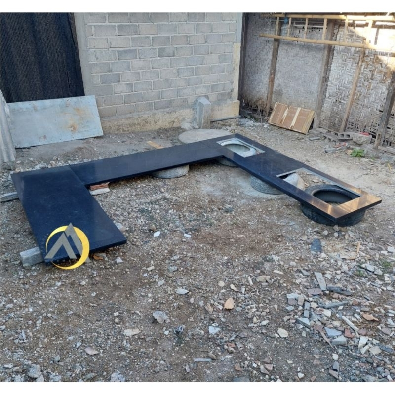 Kitchen set meja dapur batu granit andesit hitam model U glossy