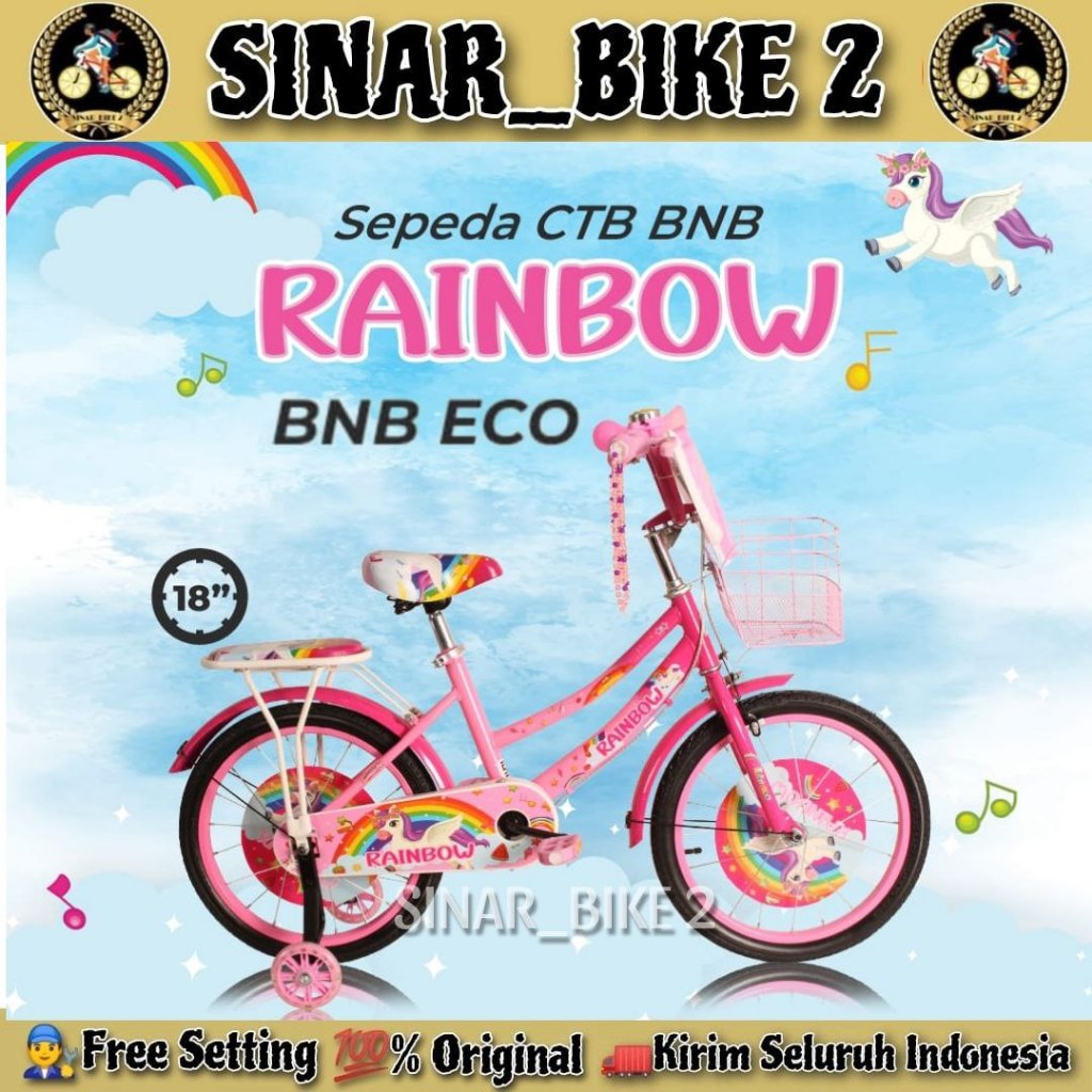 Sepeda Mini Anak Perempuan BNB RAINBOW Ukuran 12 16 18 Inch Keranjang Kupu Kupu