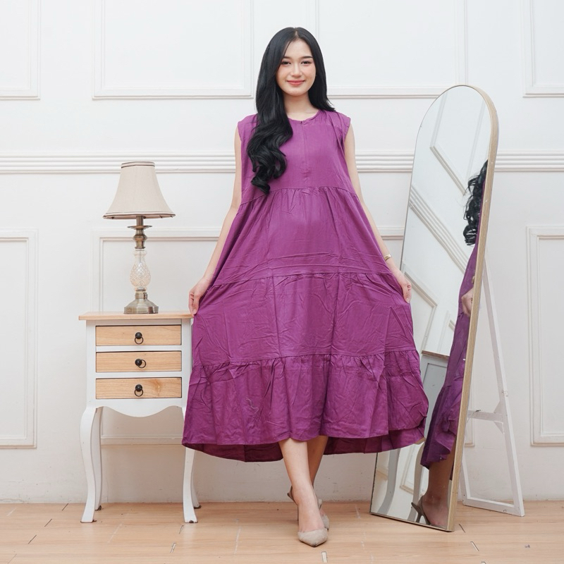 Inner Midi Dress Gamis Rempel Tanpa Lengan Rayon Premium Kalender Susun