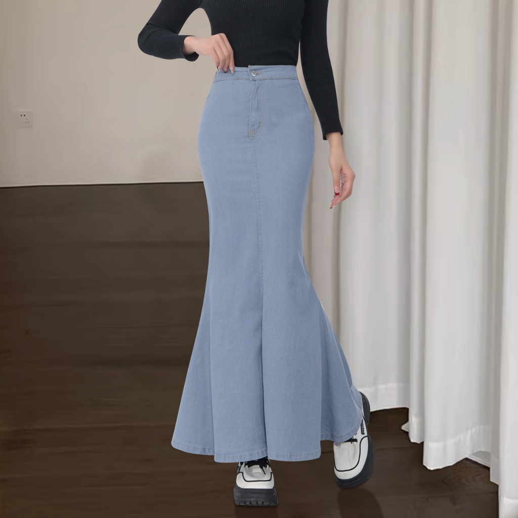 RECOMMENDED WRAP BUTTOCKS ROK SKIRT WANITA THIN SWEET HIGH WAISTED FISHTAIL DENIM SKIRT
