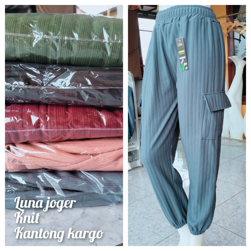 Celana Wanita Kargo Luna Jogger  Baggy Pants  - Baggy Pants knit hornet Jogger cargo
