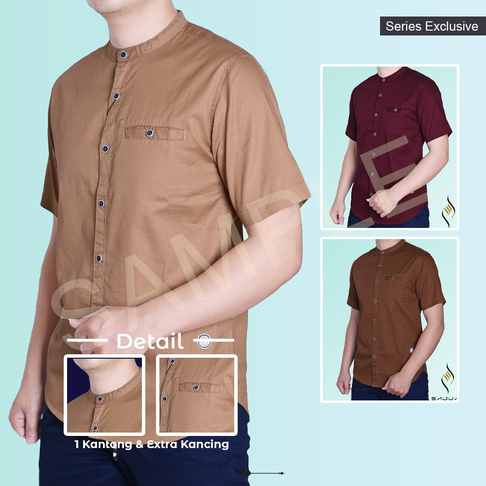 MOSLEMWEAR KEMKO KURTA PAKISTAN SAJUAK AGERA LENGAN PENDEK BAJU MUSLIM PRIA KOKO PREMIUM KERAH BULAT