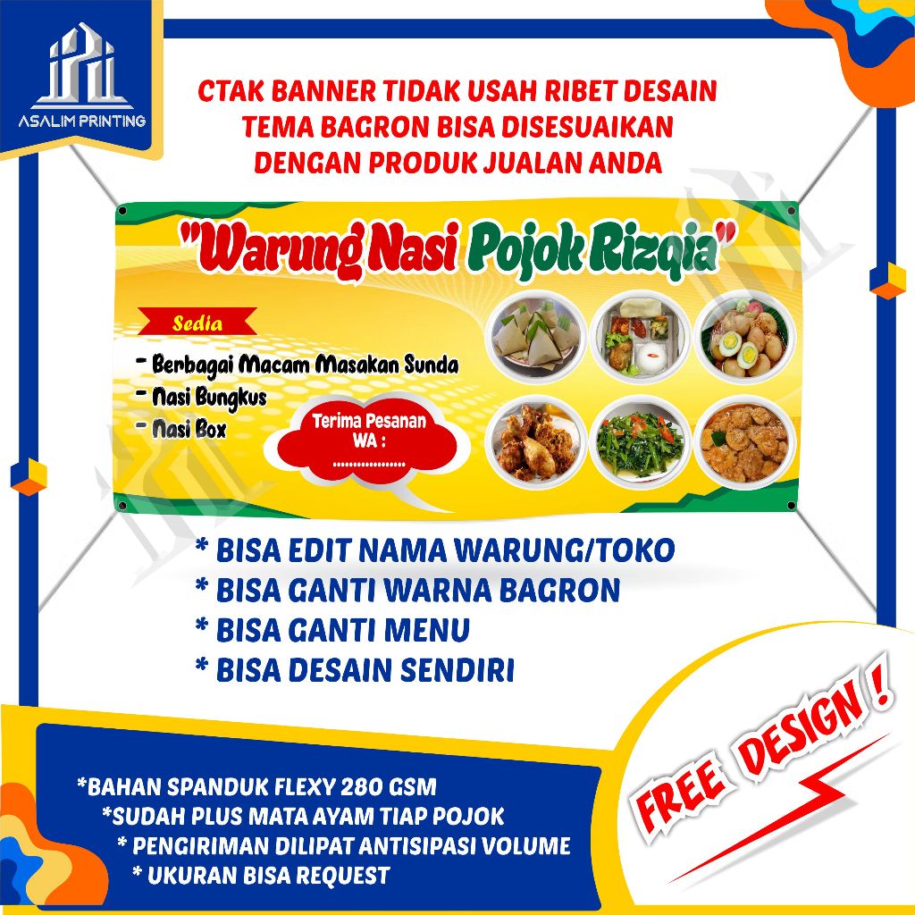 Spanduk Warung Nasi Banner Jualan WarnasBackdrof Custom Baliho X Benner Makanan Sepanduk Dagang Free