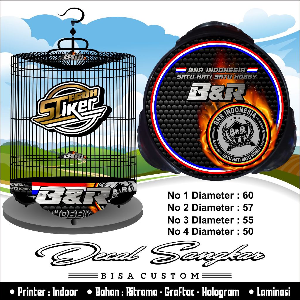 Stiker Sangkar Murai BNR Motif Carbon Fire