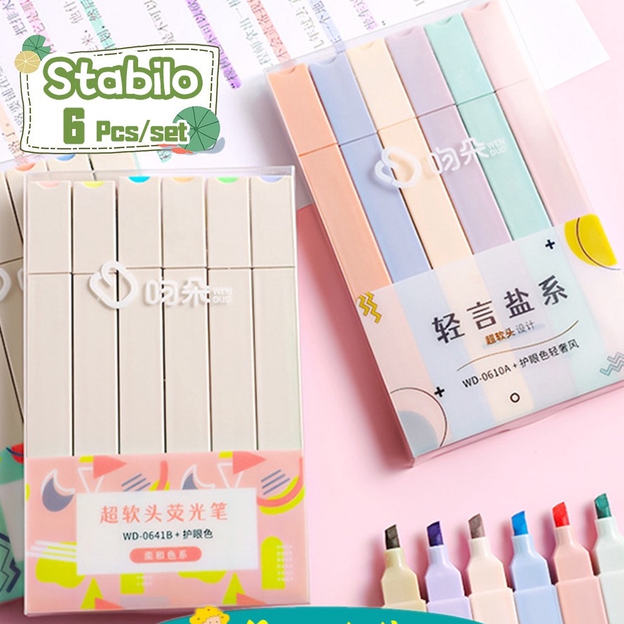 

Mumystation 6pcs StabiloHighlighter Pastel 6 WarnaStabilo Ujung Tunggal