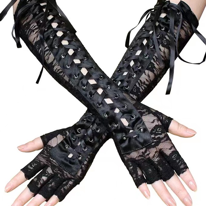 Kode LHY996 Women Gothic Fingerless Gloves Sewing Fishnet 8541