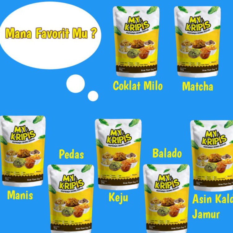 

Super Promo MY KRIPIS KERIPIK PISANG RASA COKELAT MATCHA BALADO ASIN MANIS PEDAS KEJU 15gr