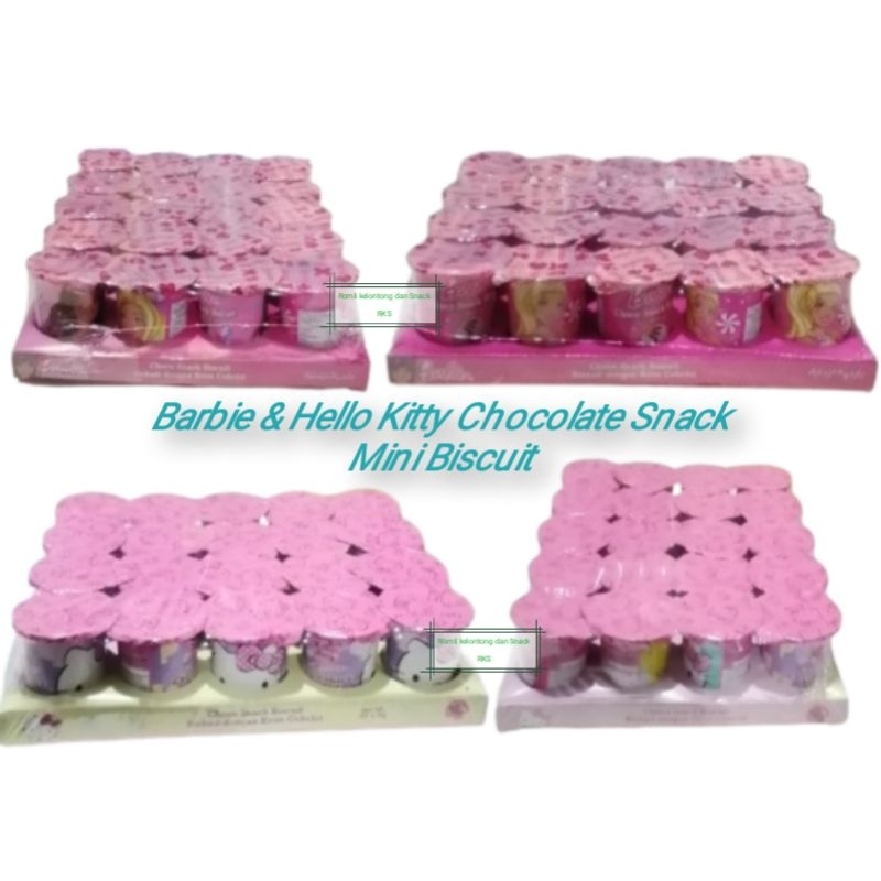 

Barbie & Hello Kitty Chocolate Snack Mini Biskuit Stick 8 gram - 20 Pcs