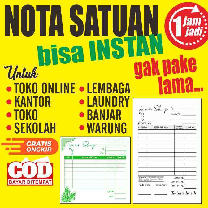 Nota custom nota satuan nota olshop nota cepat nota instan nota urgent nota denpasar nota bali nota 