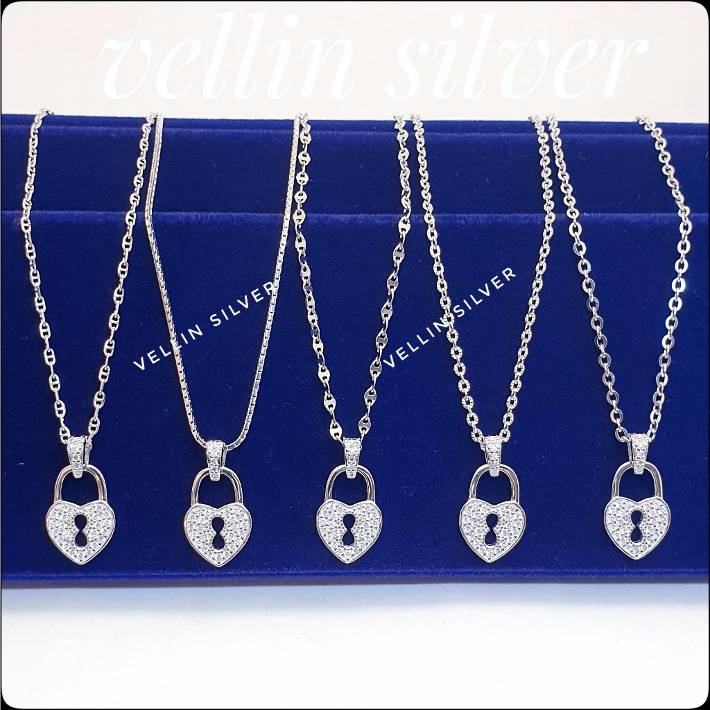 Kalung Perak Liontin Love Hati Silver 925 Asli Lapis Emas Putih - Kalung Wanita Perak 925 Asli