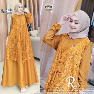 Risita Set Maxy Ori by Uwais Gamis Maxi Dress Bahan Toyobo mix Brokat LD 110 PB 139