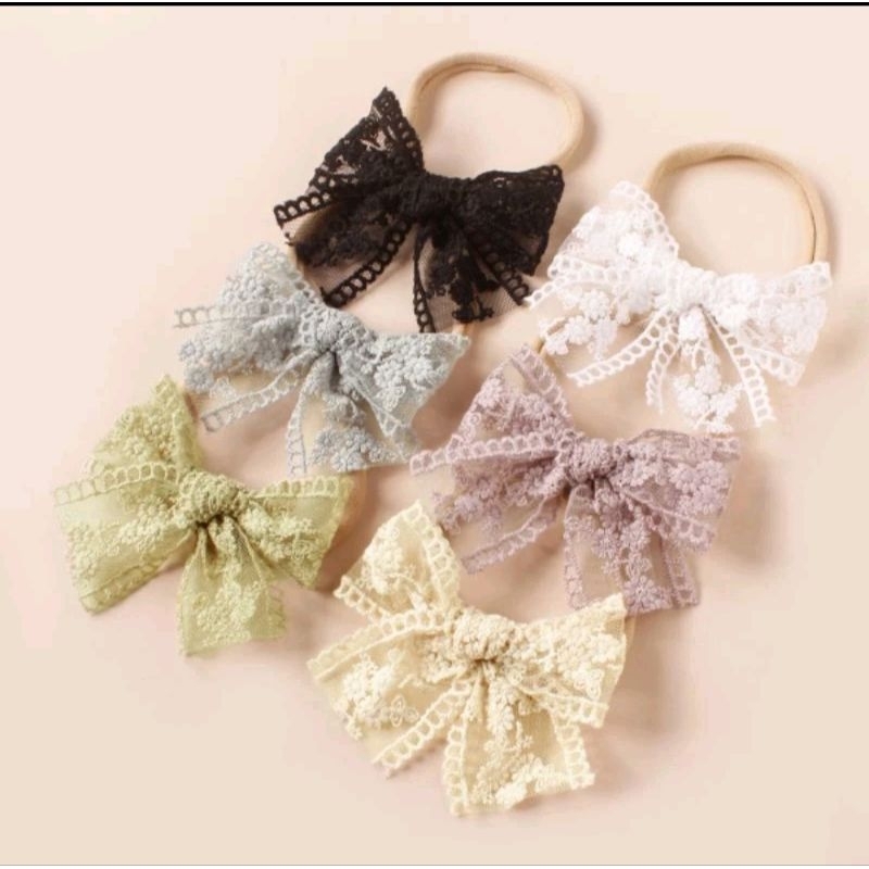 bandana headband renda nylon bayi anak pita elastis