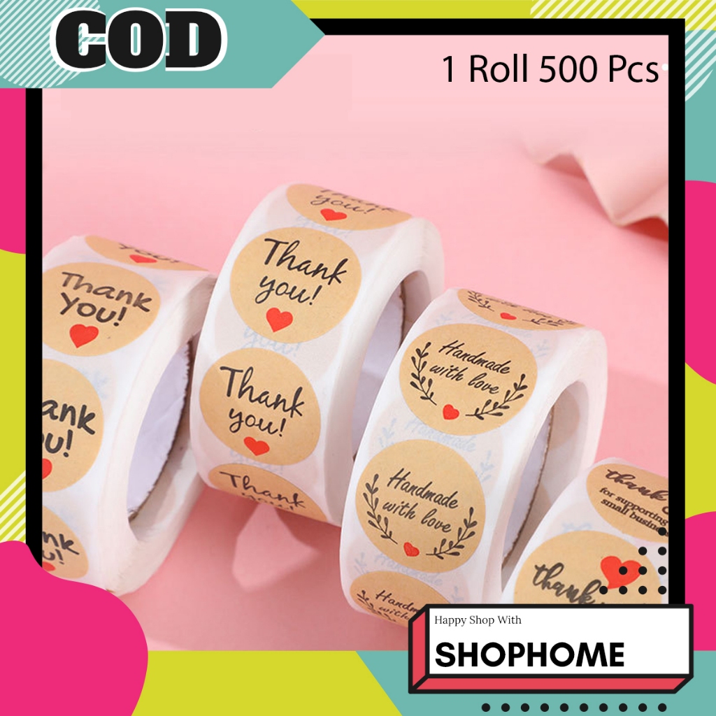 

SHOPHOME - Stiker label Thank you 1 roll 500Pcs serbaguna praktis warna vintage STC04