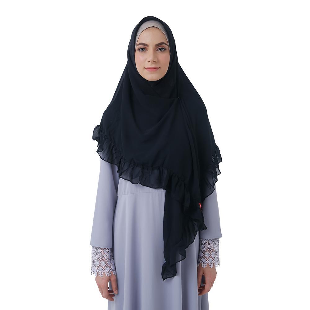 Zoya - Violet Instan - Jilbab Segitiga Ruffle Instan Bahan Siffon (Ready Stock : Hitam)