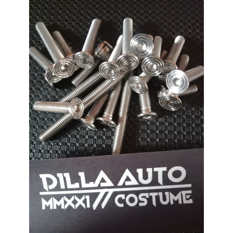 BAUT BAK MESIN KIRI KANAN KLX / D TRACKER 150 L STAINLESS COSTUME HANDMADE MODEL SLIM SPIRAL 1 SET (