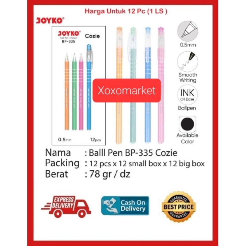 

Pen Pulpen Pena Ball Joyko BP-335 Cozie 0.5 mm 1 Box 12 Pcs