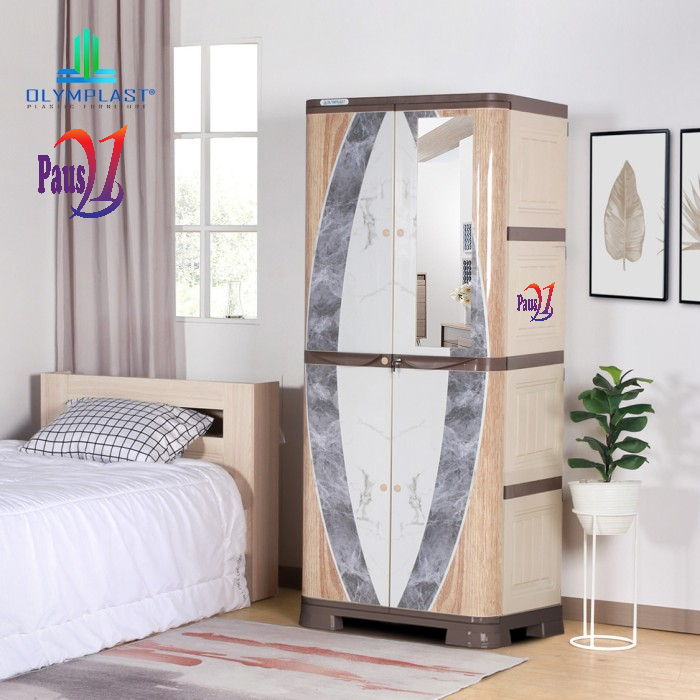 Olymplast SCOC Lemari Penyimpanan Pakaian Plastik 2 Pintu / Motif Marble