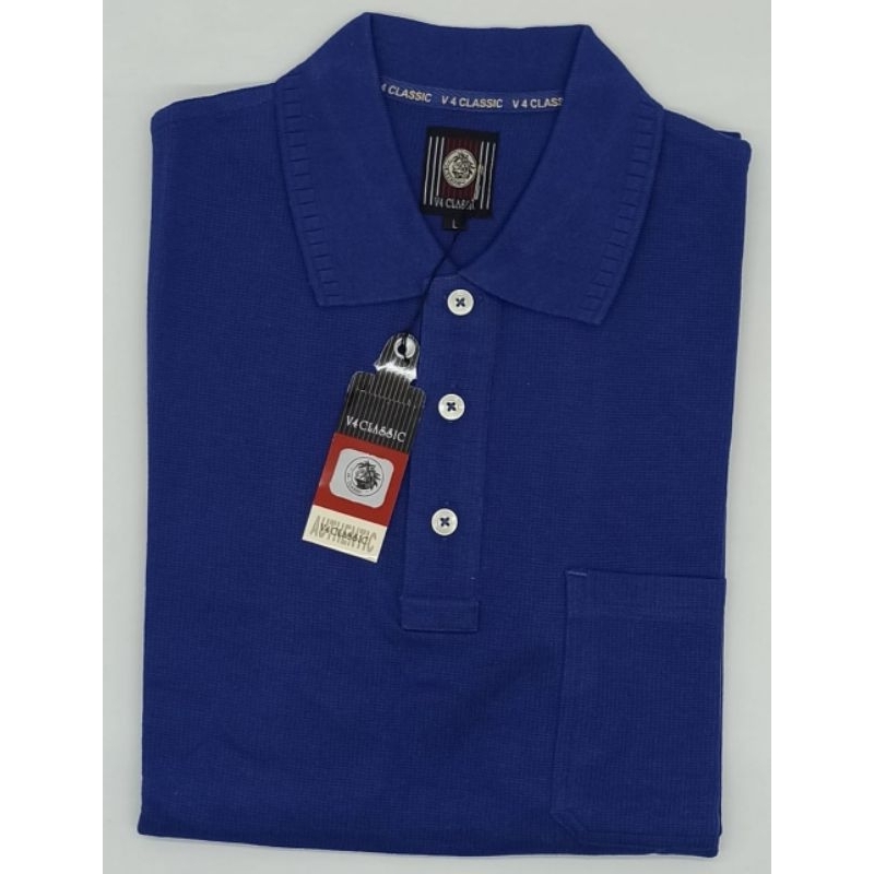 KAOS LENGAN PENDEK BERKERAH V4 CLASSIC WARNA BIRU ( NO EMBLEM )