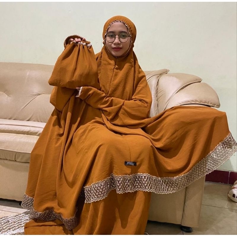 Mukena setelan JUMBO bahan Crincle Airflow renda premium Mukena potongan berlengan polos