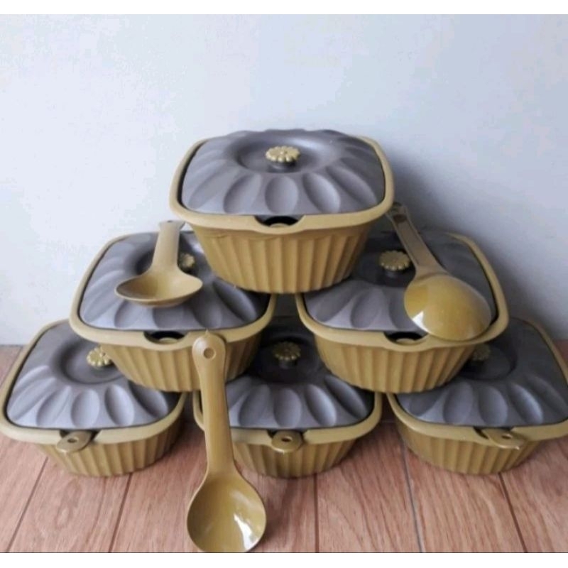 BASI PRASMANAN "COKLAT KOTAK + SAMIR" / WADAH SAJI SAYUR + IRUS SAYUR + SAMIR 6PCS