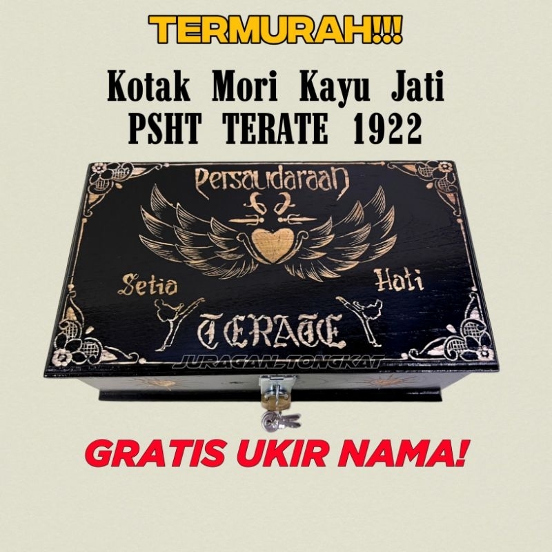 Kotak Mori PSHT Kayu Jati Ukir FREE UKIR NAMA motif Ukir Tendangan Sayap / Kotak Mori Ukir Murah / K