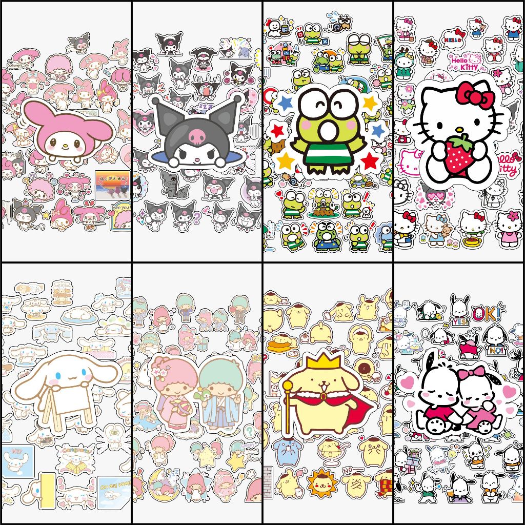 

50pcs Stiker Sanrio / Stiker Hello Kitty / Stiker Keroppi / Stiker Cinnamoroll / Stiker Kuromi / Stiker Pompompurin / Stiker Pochacco / Stiker Twinstar / Stiker My Melody / Stiker Lucu / Stiker Kartun / Stiker Motif