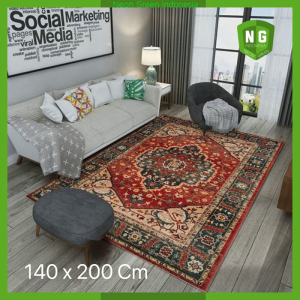 Promo KARPET LANTAI TURKI TURKEY Karpet Ruang Tamu PERMADANI Premium Jumbo - Retro Merah Limited