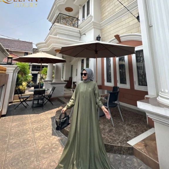 PROMO MURAH Elnara Dress  Cringkle Silk Sutra Queena Luxury Muslim Simple Nyaman Wanita Dewasa Lembu