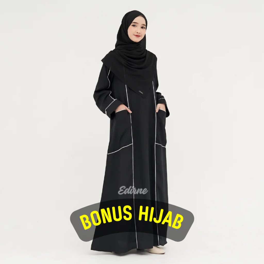 EDIRNE - Gamis Abaya Hitam Dress Wanita Pesta Mewah Elegan Terbaru Busui Gamis Syari Lebaran Umroh Haji