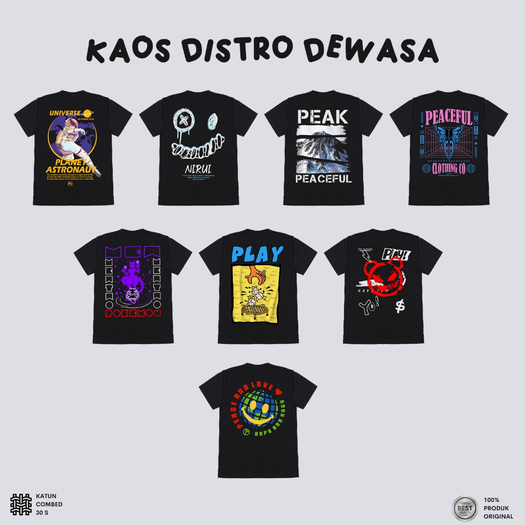 Kaos pria & Wanita Baju Distro Bahan Katun Unisex Lengan Pendek Murah Halus Nyaman Warna HITAM Peach