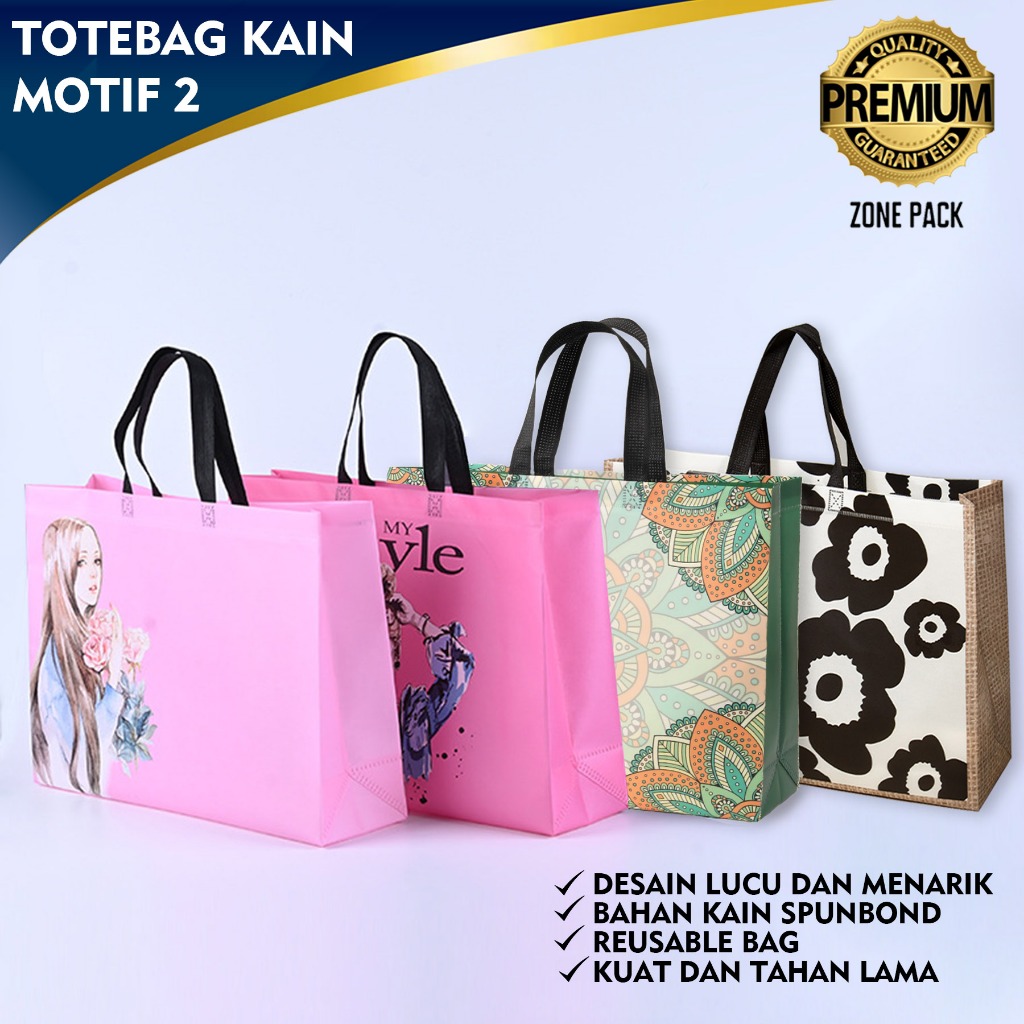 

Totebag Kain Motif | Tas Goodibag Belanja Hampers | Paper Bag Kain Karakter