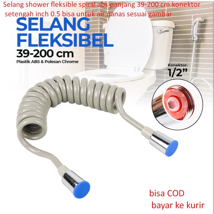 Selang shower fleksible spiral abs panjang 39-200 cm konektor setengah inch 0.5 bisa untuk air panas