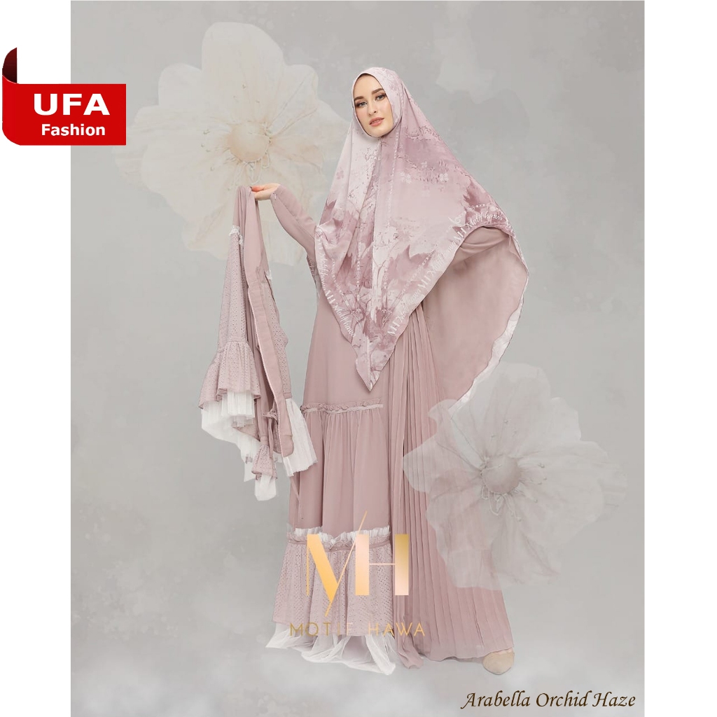 Ready L Motif Hawa Premium Set Gamis+Jacket+Khimar, BEST SELLER MH Arabella Orchid Haze