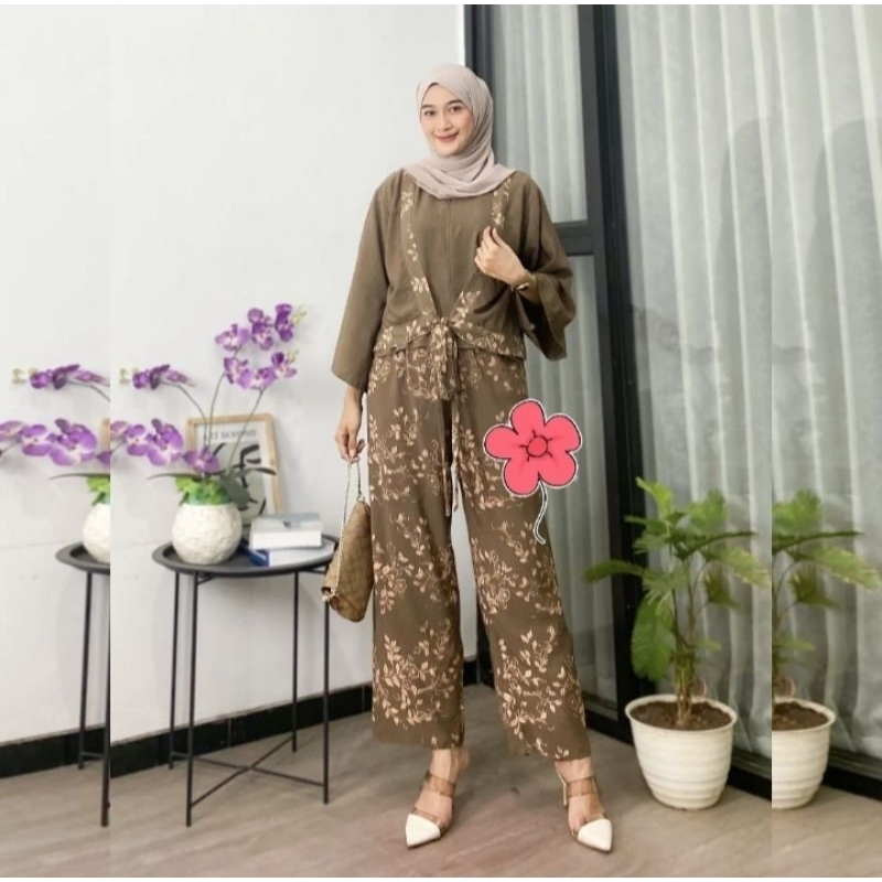 premium one set viral super adem / sarah atasan dan celana pakaian pantai / tie die home dress moder