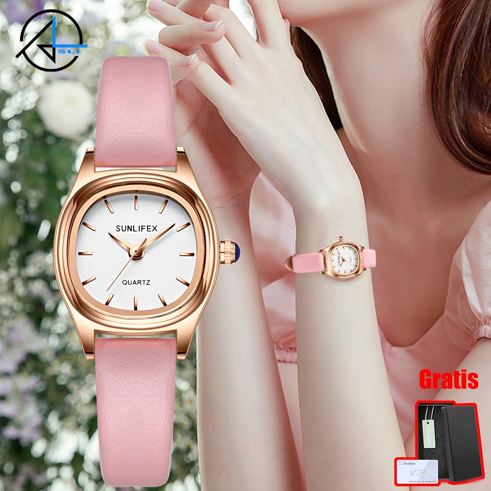 Sunlifex Jam Tangan Wanita Original 6004 Elegan Korea Tali Kulit Jam Tangan Cewek