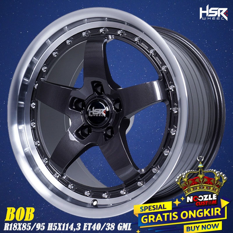 Velg Mobil HSR Terbaru R18 Lubang 5 PCD 114 Pelek Racing Palang 5 Ring 18