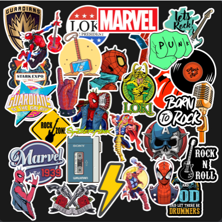 

Stiker Pack Marvel Rock Vintage Marvel Keren Aesthetic HP Laptop Tab Notebook (30 pcs)