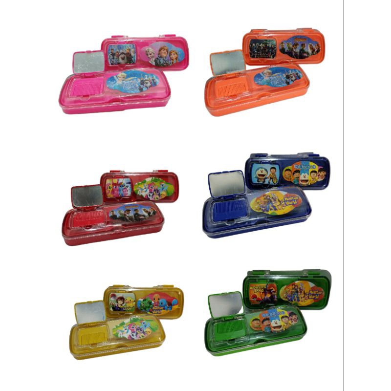 

Pencil case PD-255 / Kotak pensil sisir + cermin Plastik karakter cewek cowok