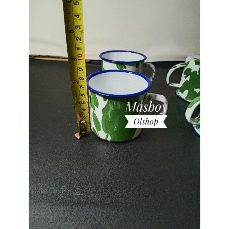1 Set Teko Enamel Eskan Burik Blirik+Mug 7 cm / Barang Jadul Antik