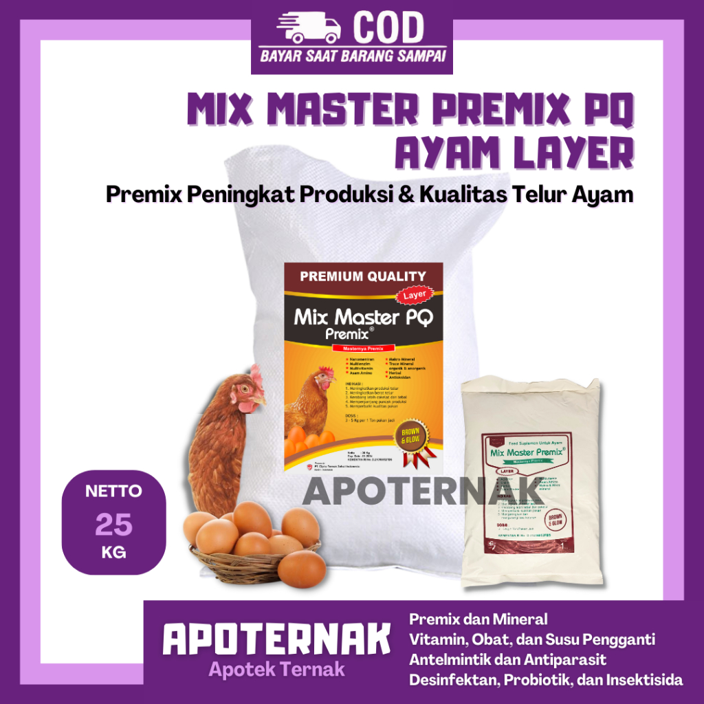 MIX MASTER PREMIX AYAM PETELUR 1 SAK 30 KG - Suplemen Pemacu Produksi dan Kualitas Telur - Premix Ay