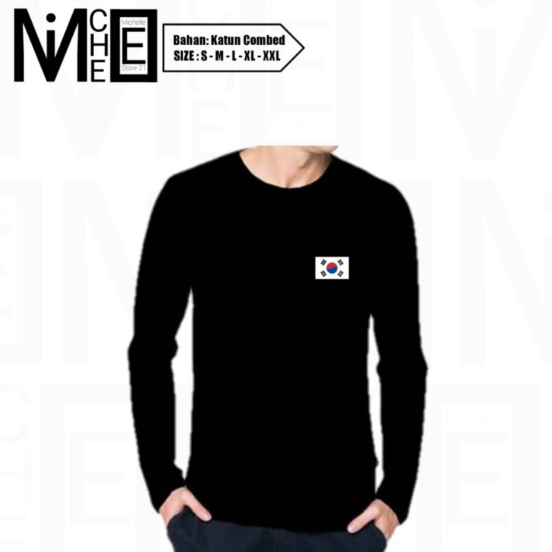 Kaos Bendera Korea Selatan Logo Dada Lengan Panjang