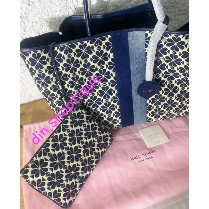 Kate Spade Flower Tote Jacquard Large Butik Blue Strap