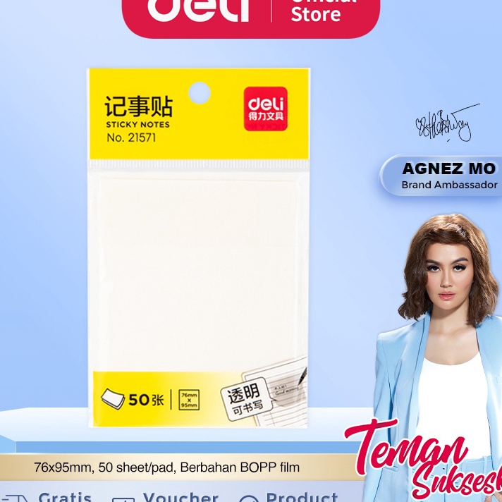 

Ready stock Deli Semitransparent Sticky Notes Memo Tempel Semi Transparan 76x95mm 5 LembarPad Lem Kuat 571