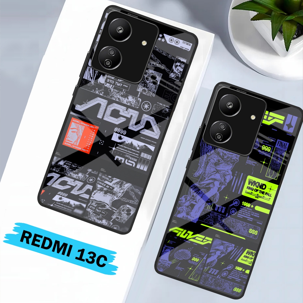 Softcase Glass Redmi 13C [01] Softcase Kaca Aesthetic Redmi 13C - Silikon Glosy Redmi 13C - Case Pro