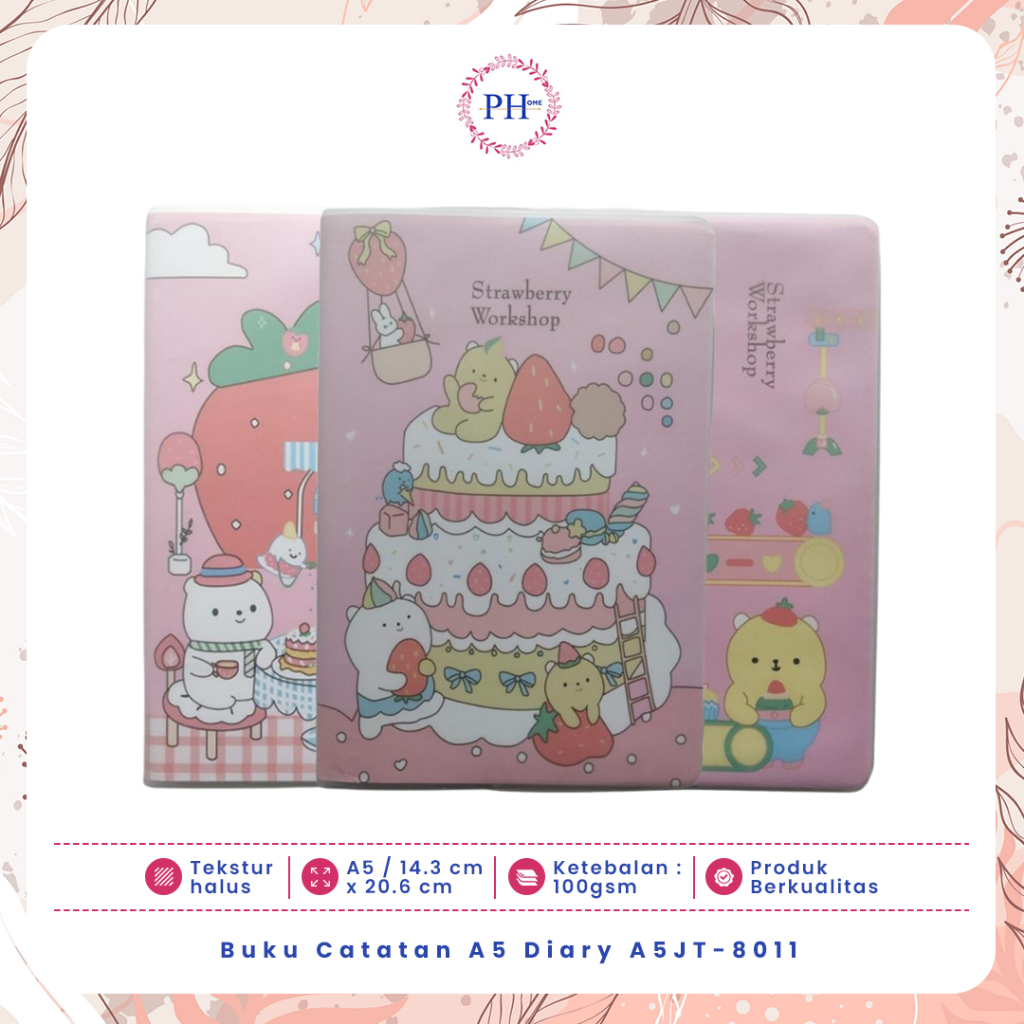 

Buku Catatan Notepad Notebook A5 Agenda Book Motif Strawberry Workshop Diary A5JT-8011