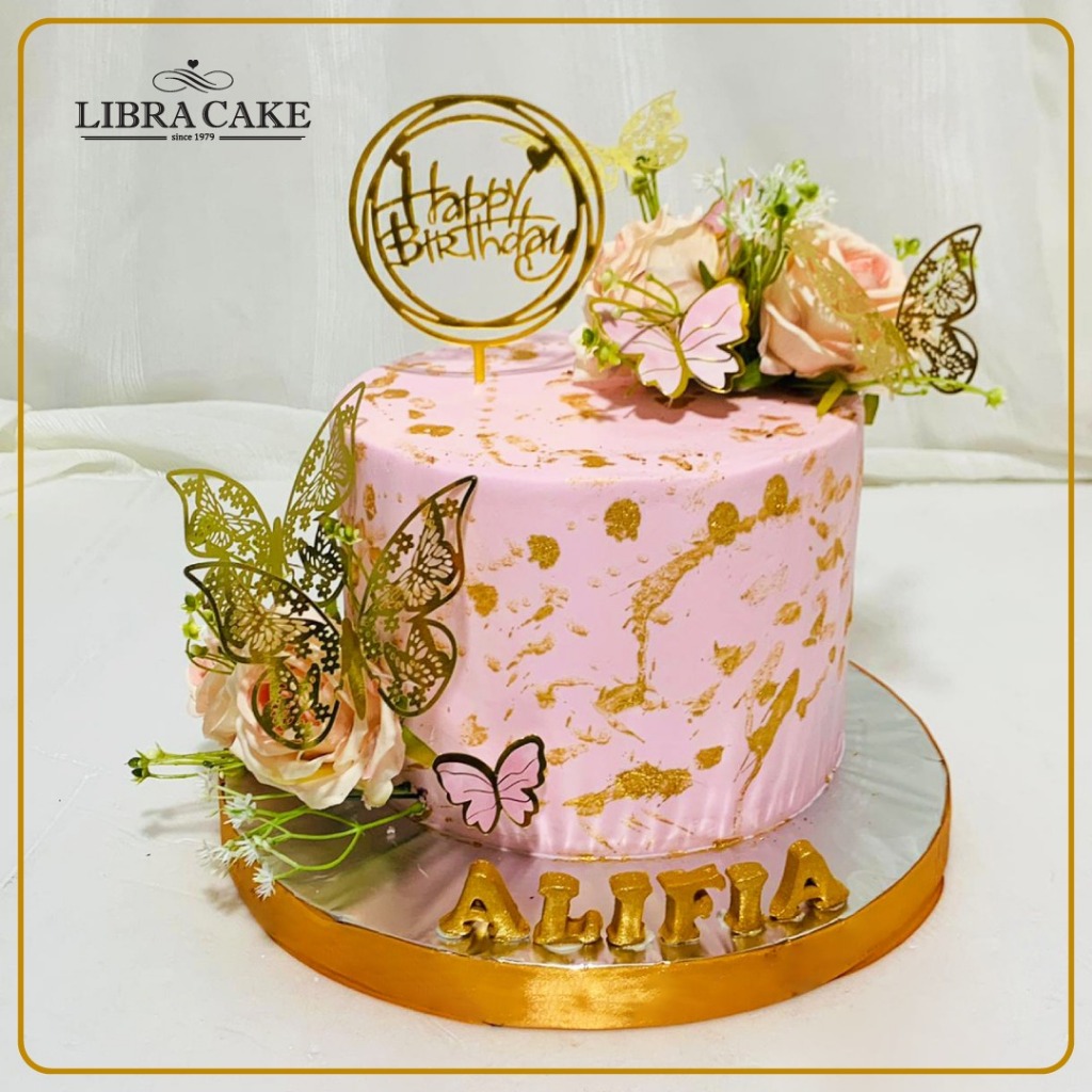 

Kue ulang tahun pink gold butterfly